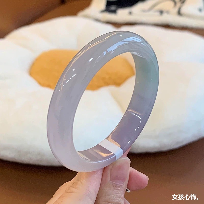 Gelang Zamrud Ungu untuk Wanita Giok Es Burma Alami Gelang Giok Ungu Transparan dan Halus Gaya Muda