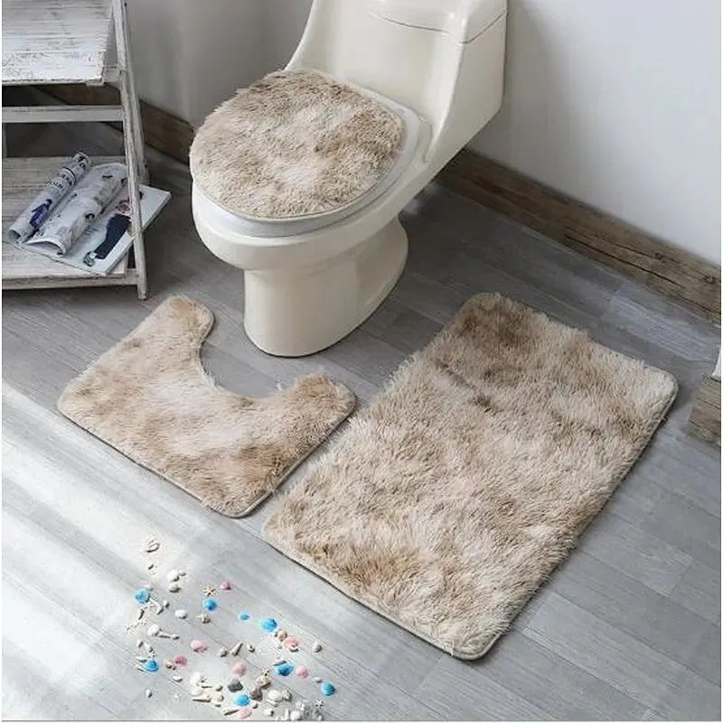 Kiara  Set Keset Karpet Kamar Mandi 3 Buah Lembut Anti Selip untuk Dekorasi Rumah Termasuk Penutup D