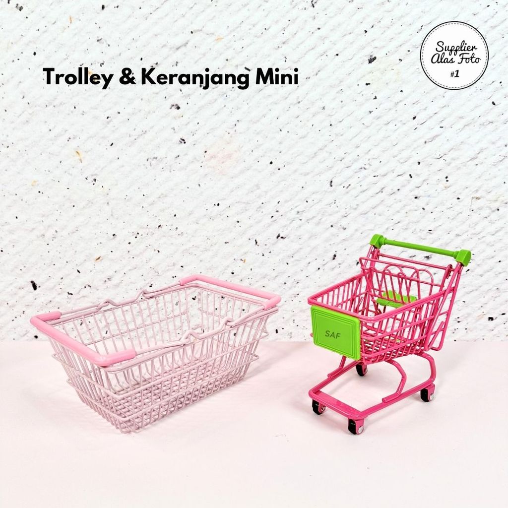 SAF Mini Trolley Miniatur Keranjang Belanja Supermarket - Troli Props Foto Produk