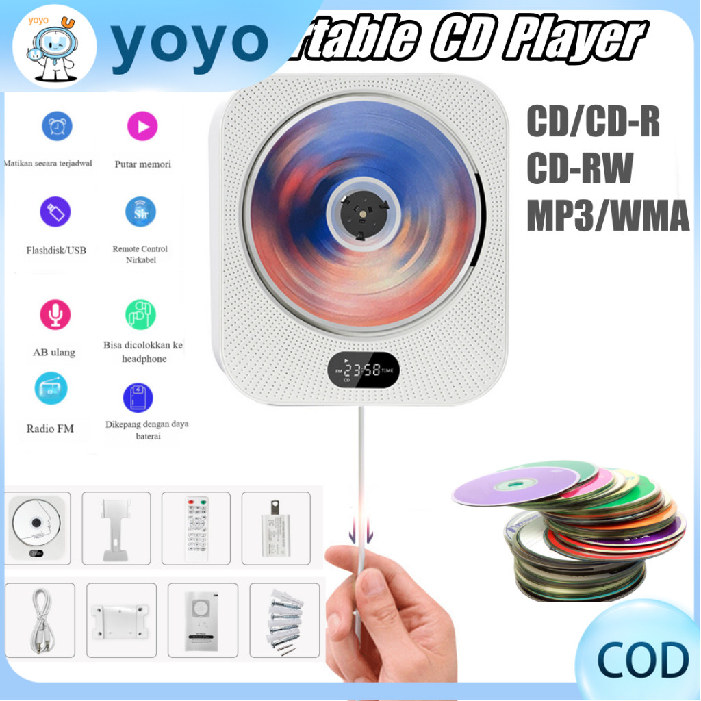 CD Pemutar Player Bluetooth Cerdas CD  Audio Speaker & Remote Control Wall/ Desk Stereo Music Player