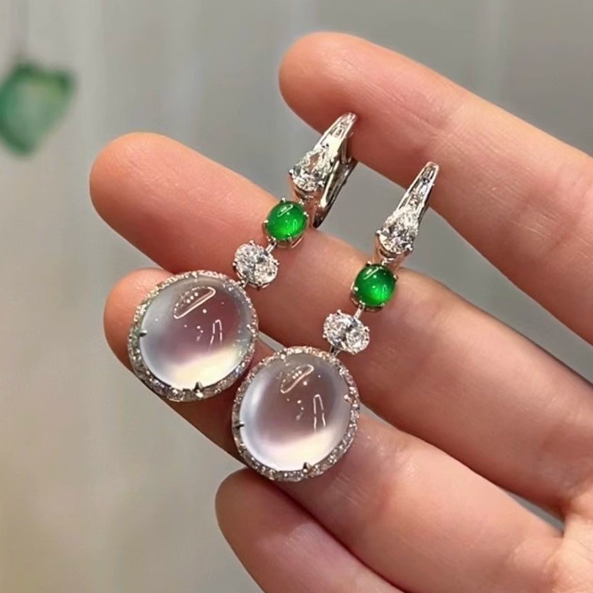 Anting-anting giok putih berkualitas tinggi kualitas A alami asli Burma anting-anting giok kaca berl