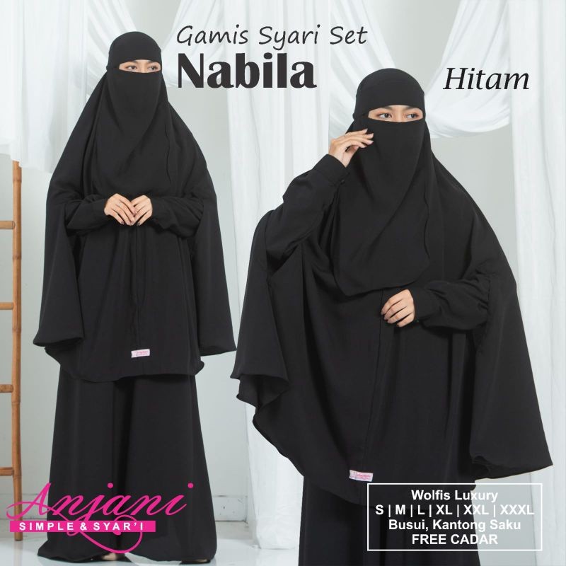 Nabila Set Syari Gamis Syari Set Khimar Plus Cadar Gamis Syari Polos Set Jilbab Lubang by Anjani