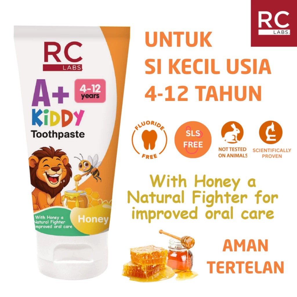 RC Labs 7in1 A+KIDDY 4-12 tahun HONEY TOOTHPASTE 40g Pasta Gigi Natural Non Fluoride Non SLS Aman te