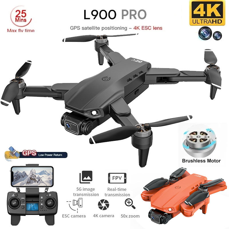 Drone GPS L900 Pro 4K Profesional HD Kamera Ganda 5G Wifi Fotografi Quadcopter Lipat Tanpa Sikat RC 