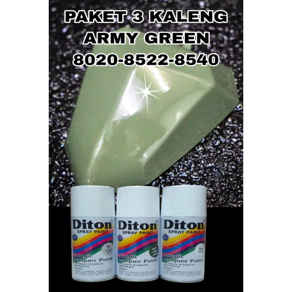 PAKET 3 KALENG WARNA ARMY Pilok Pylok Diton 8020 Primer Grey 300cc 8522 Army Green 300cc 8540 Clear 
