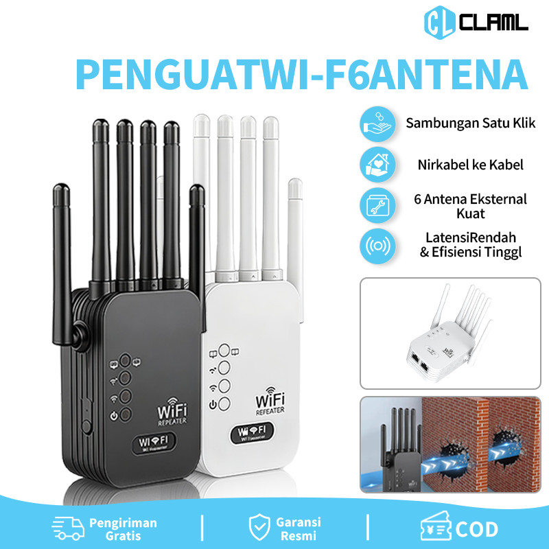 CL COD WiFi Repeater 6 Antena Extender Penguat Sinyal WiFi Jarak Jauh Router AP Mode Multifungsi Mud