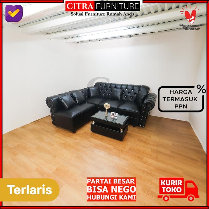 PANAMA Series Sofa L Putus Kancing Oscar | Sofa Sudut Chesterfield - Hitam