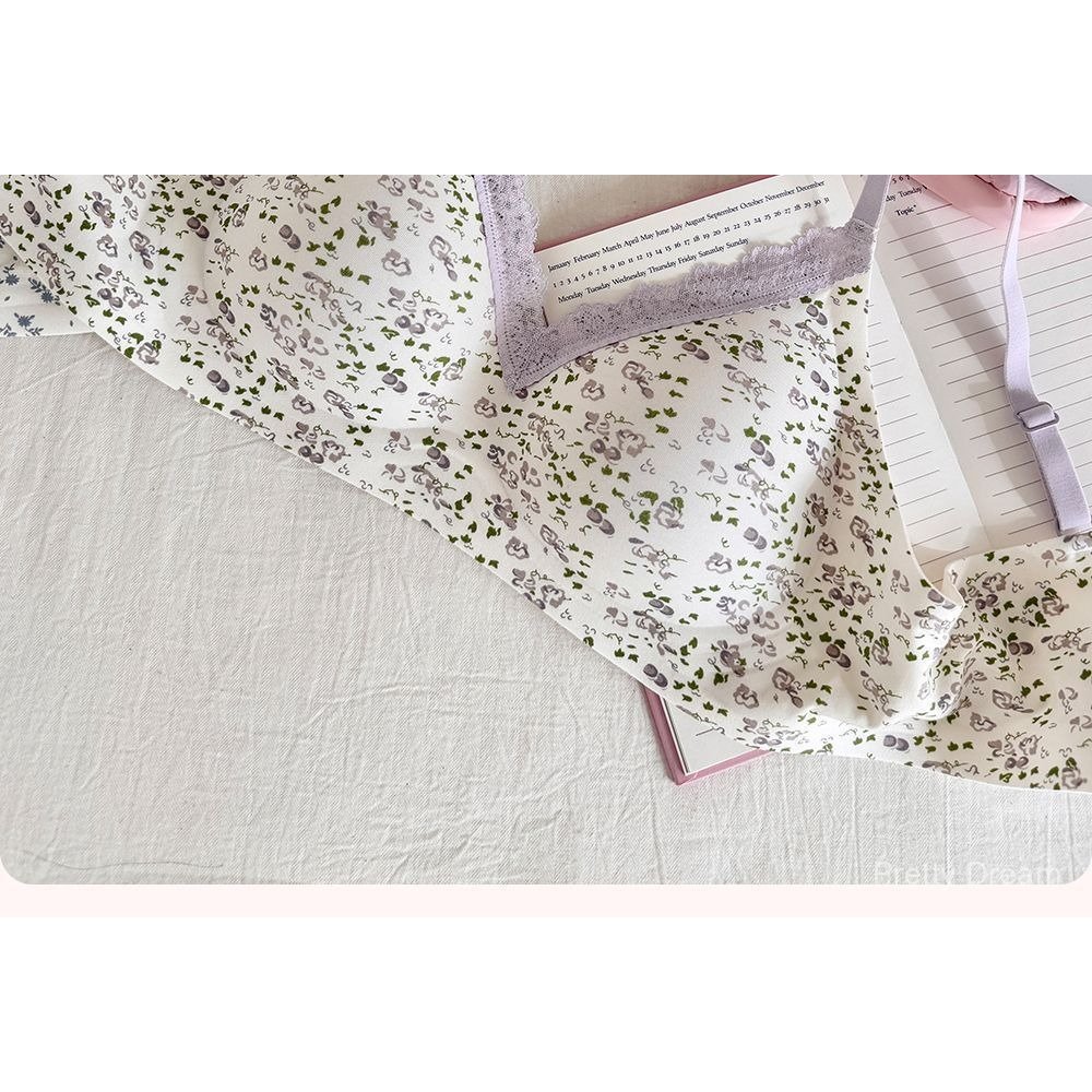 Bra motif bunga yang lucu, push-up, tipis, tanpa kawat, anti kendur, tanpa jahitan.