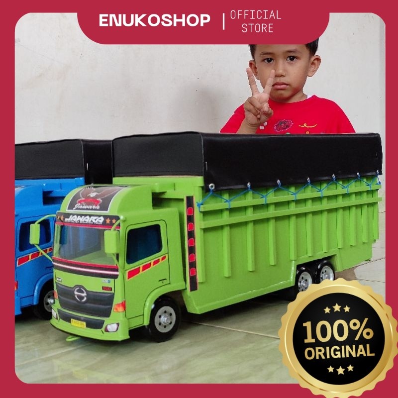 Real pict Miniatur mobil truk oleng kayu tronton hino 500 mobilan mainan anak laki laki Panjang 58cm