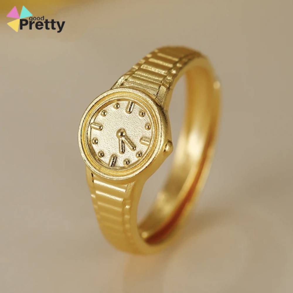COD Cincin Pembuka Jam Tangan Emas Kecil untuk Pria dan Wanita, Cincin Kreatif Gaya Punk, Cincin yan