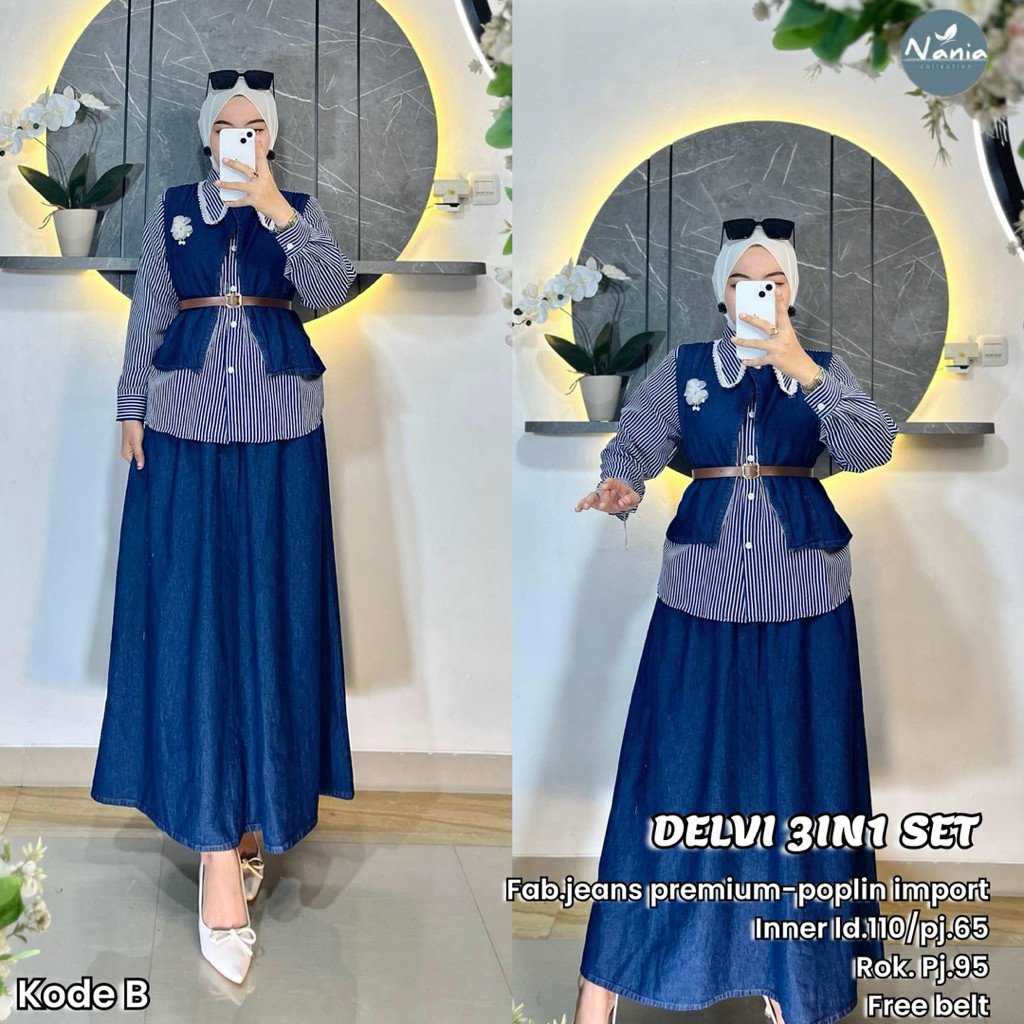 Delvi 3in1 Set  Nania• Setelan Rok Best Seller alya store