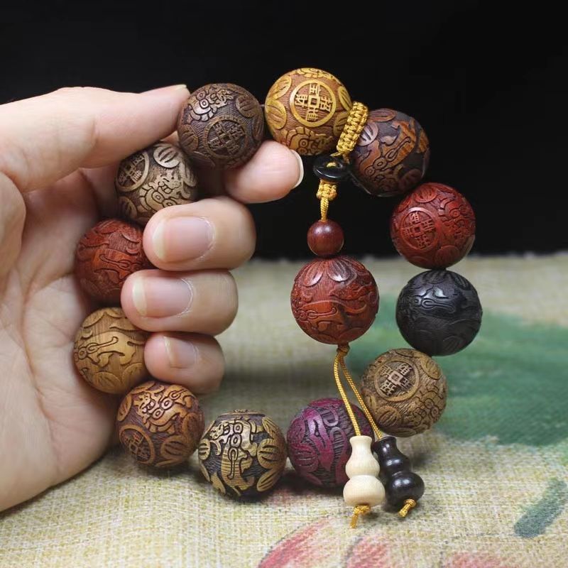 Buddha manik-manik Wenwan gelang lobular kayu cendana merah