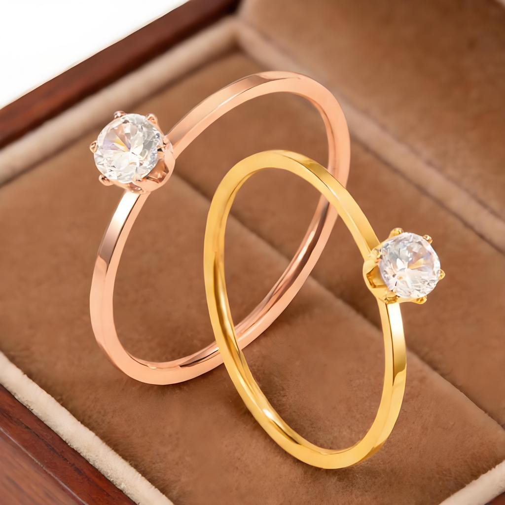 Cincin Berlian Tunggal Cincin Berlian Kecil Enam Cakar Cincin Baja Titanium Cincin Baja Titanium