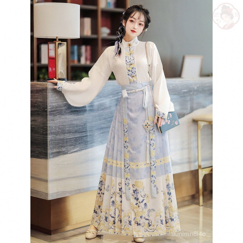 Set Baju Tradisional Cina Wanita Hanfu Ming Dynasty Ma Face Skirt Kostum Kuno Populer