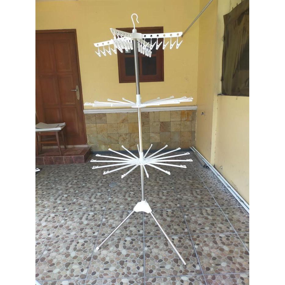JEMURAN LIPAT/JEMURAN MENARA TINGKAT 3/JEMURAN BAJU BAYI - Putih, Plastik