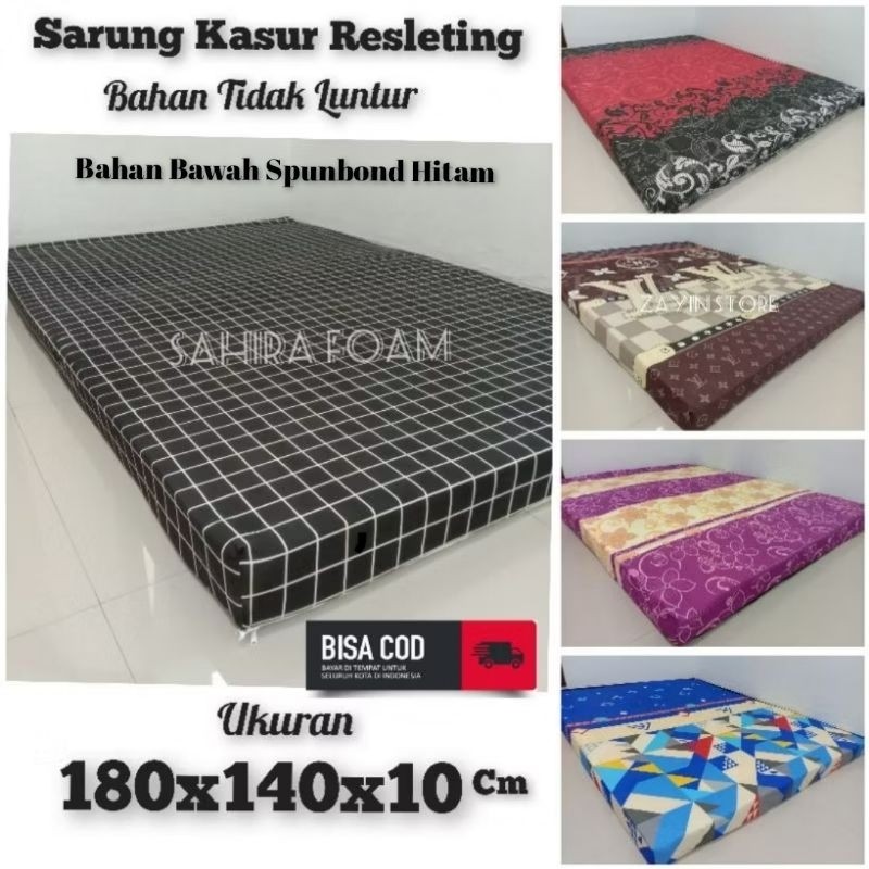 Sarung Kasur Resleting Uk 180x140x10 /180x90x10 Cm. Bahan Lembut & Anti Luntur (Cover Untuk Kasur Bu