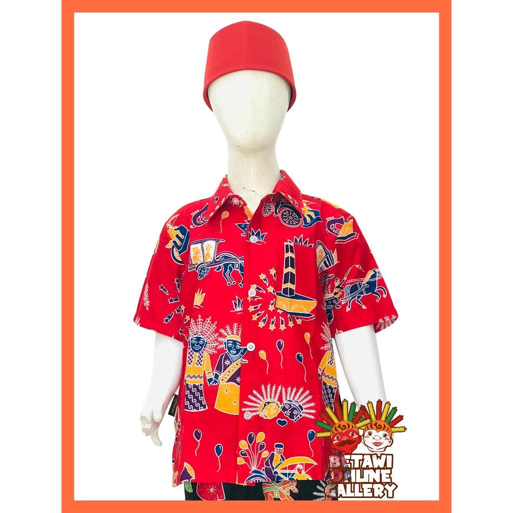 Baju Batik ondel ondel anak / Kemeja Batik Anak Motif Ondel - Ondel / Kemeja Batik Ondel - Ondel