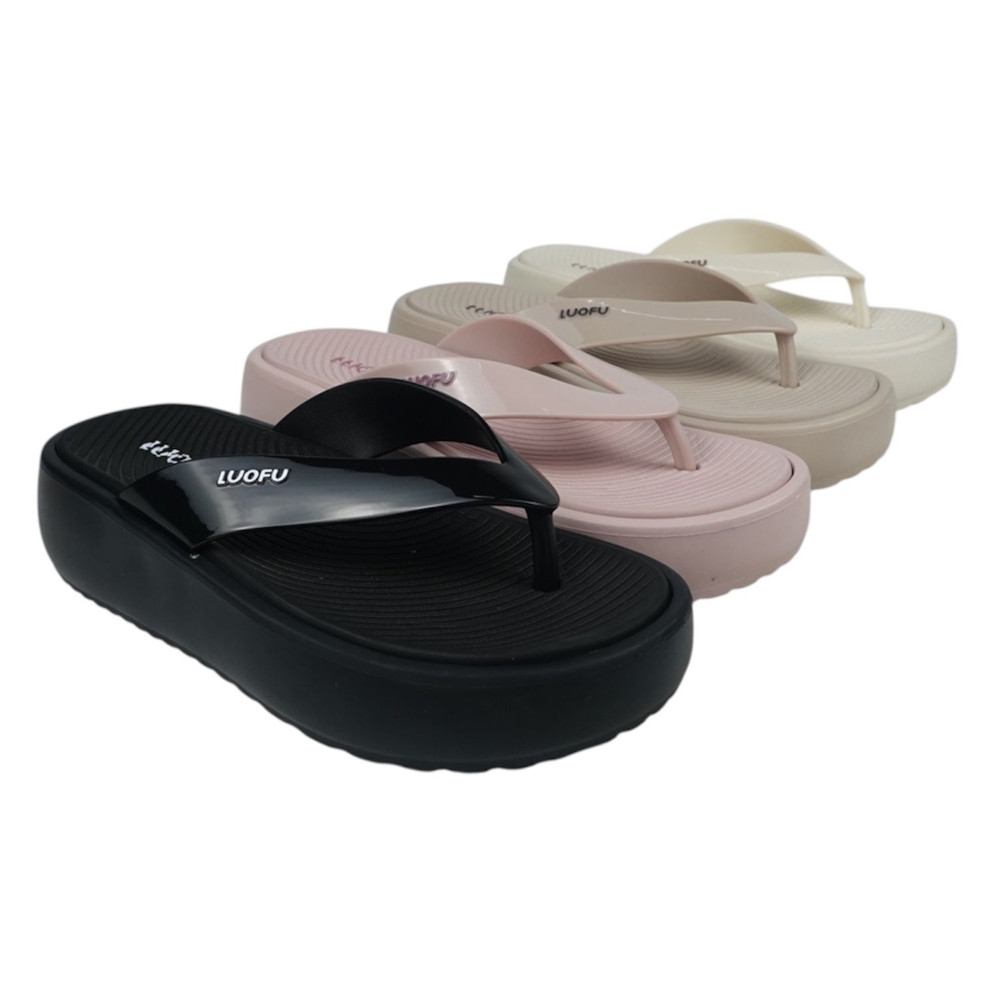 LUOFU Sandal Jepit Wedges Jelly Karet Eva Wanita Full Warna E7225-E01