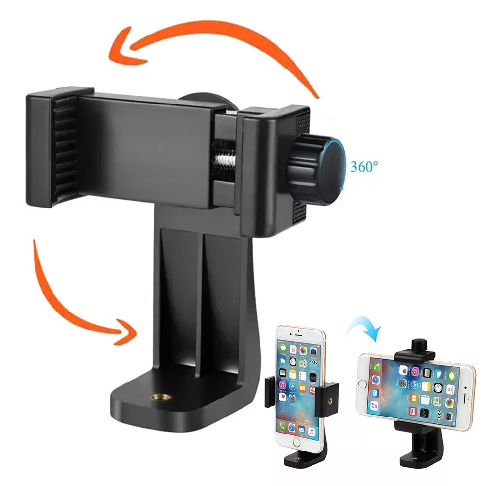 Universal Phone Clip Holder Tripod Mount Horizontal Vertical 360 untuk HP tripod monopod