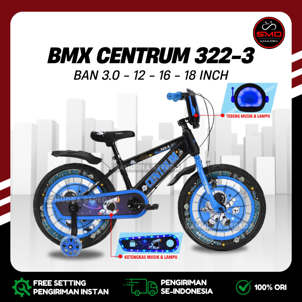 Sepeda Anak BMX 12 16 18 Inch InterBike  // Centrum 322-3 Ban 2.5 / 3.0 Besar Lampu Klakson Murah BD