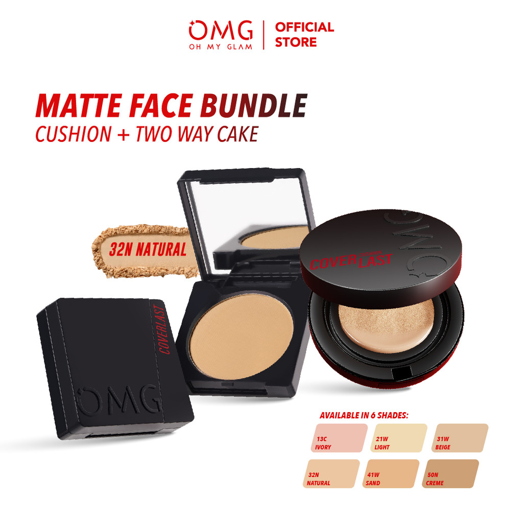 [CREATOR'S PICK] OMG Oh My Glam Glow Matte Face Bundle : Cushion + Two Way Cake - High Coverage Dewy