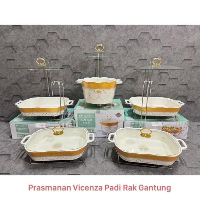 Vicenza Prasmanan Keramik Set 5 Rak Gantung Tutup Kaca Motif Padi / Lily - Padi