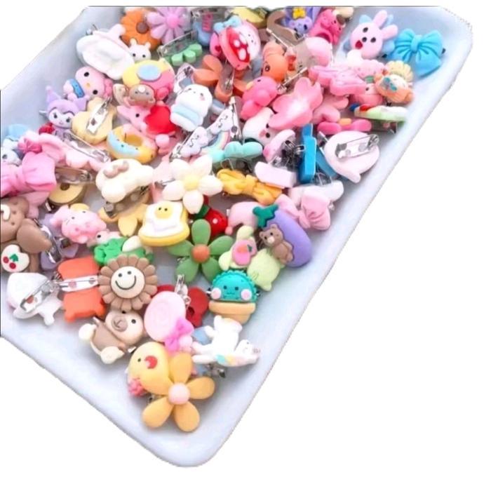 100 Pcs Bros Dagu  Fancy Anak Karakter Random Peniti Kerudung Jilbab Mini Muslim Pita - 25 PCS BROS 