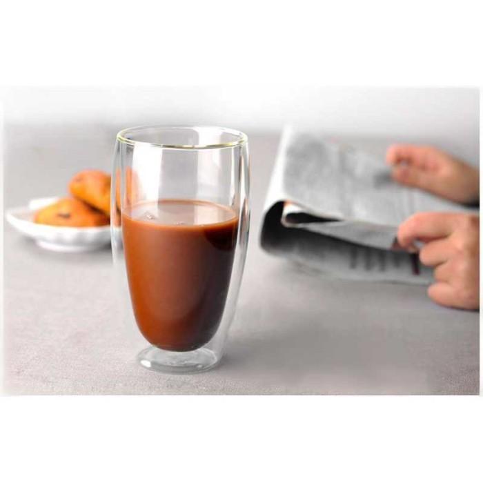 Gelas Kopi Kaca Bening Unik Besar Cafe Anti Panas Double Wall Coffee - 450 ML