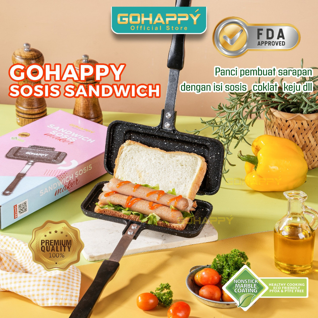 SANDWICH MAKER ANTI LENGKET WAJAN Cetakan Roti SOSIS / HOTDOG MAKER Panci teflon marble bolak balik