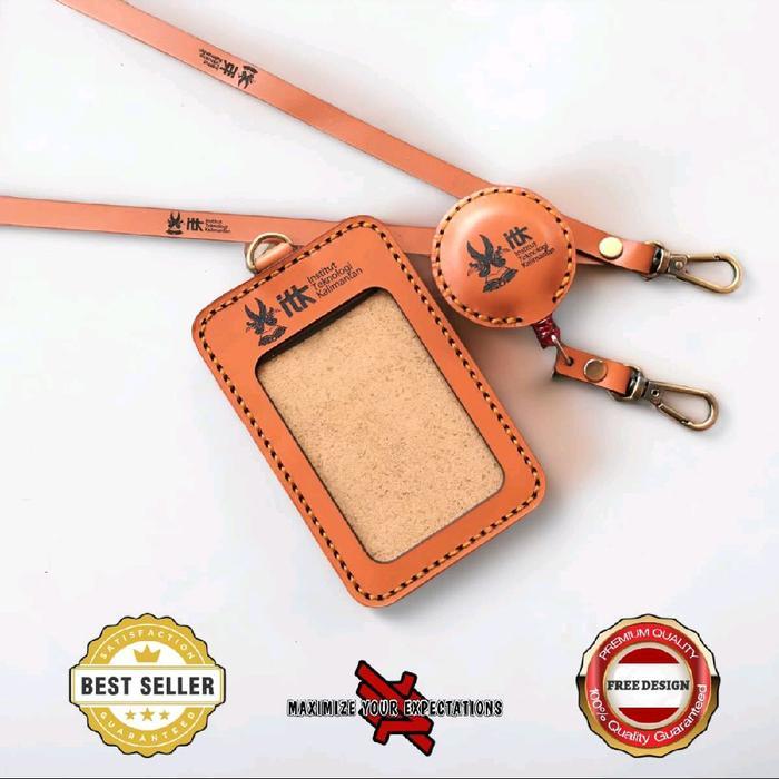 Holder Id Card Kulit | Id Card Holder | Yoyo Id Card | Tali Lanyard Kulit - Tan