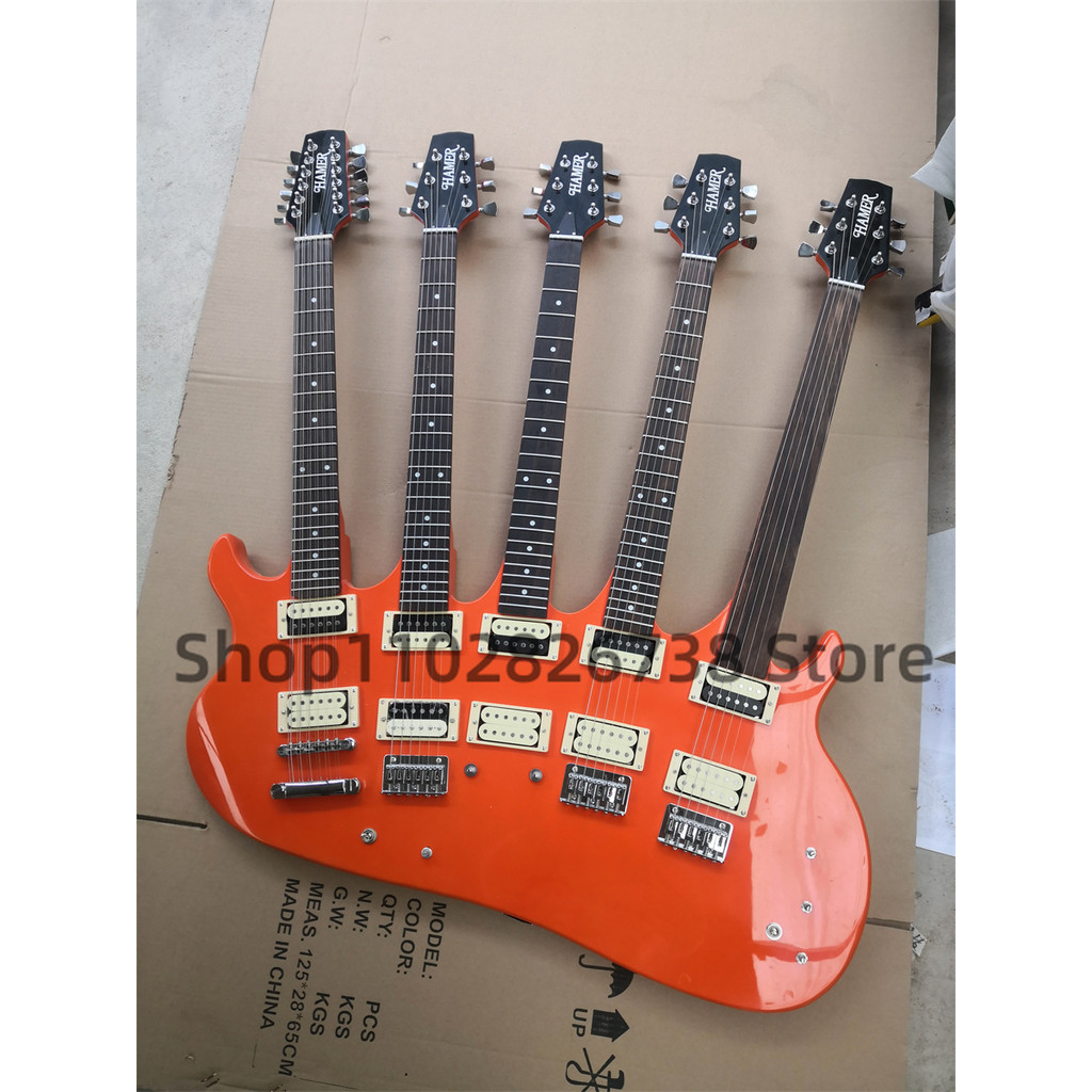 5 Neck electric bass Orange Guitar Rosewood Fretless 12string 6string guitar Fretless ornamental gui