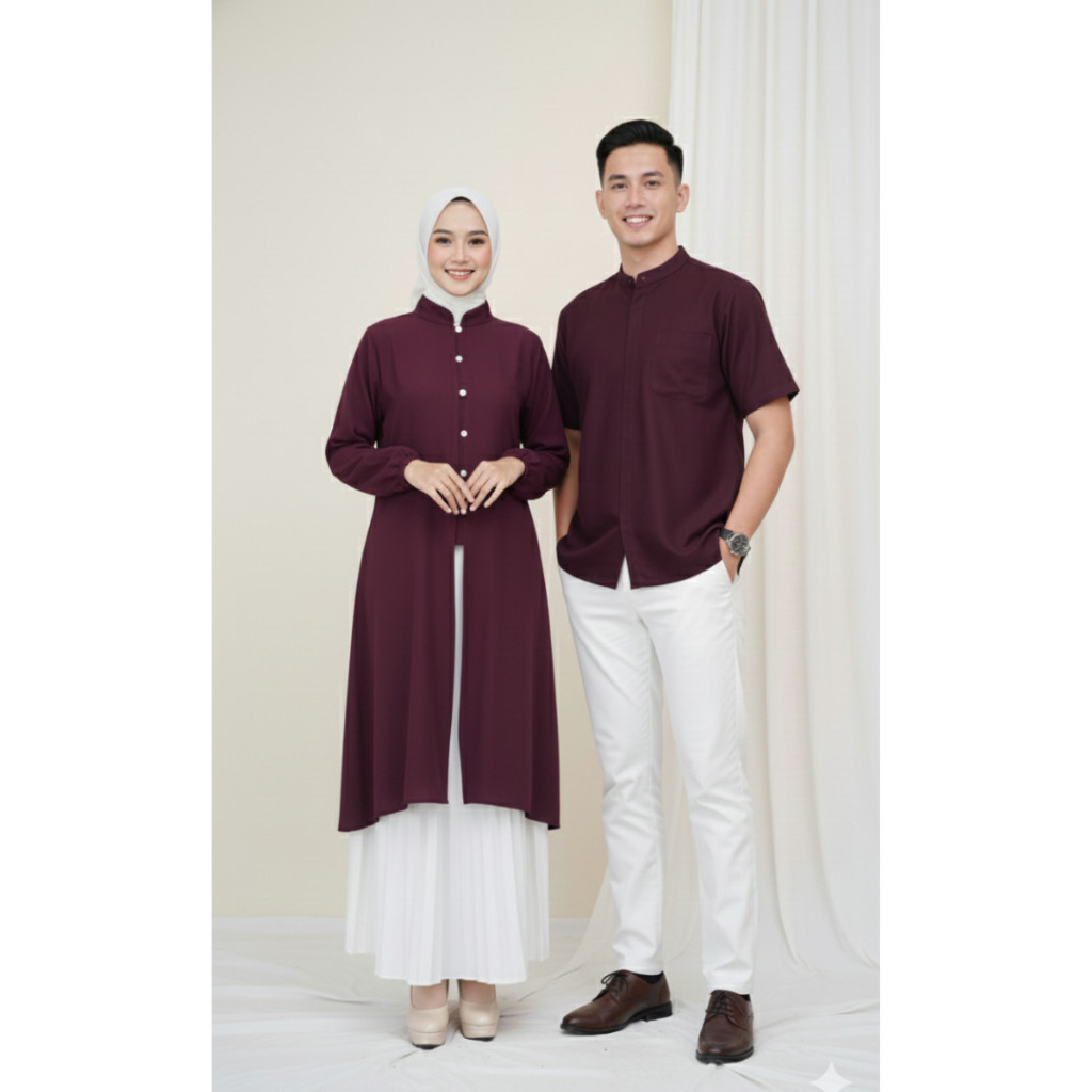 Terlaris!!!Malaya Long Tunik Couple Pasangan / Baju Muslim Lebaran Pasangan Sarimbit