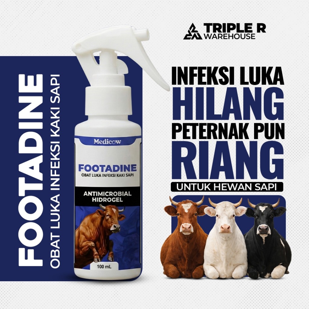 Footadine Antimicrobial Hydrogel 100ml – Obat Luka & Infeksi Kuku Ternak | Atasi Foot Rot, Luka Kaki
