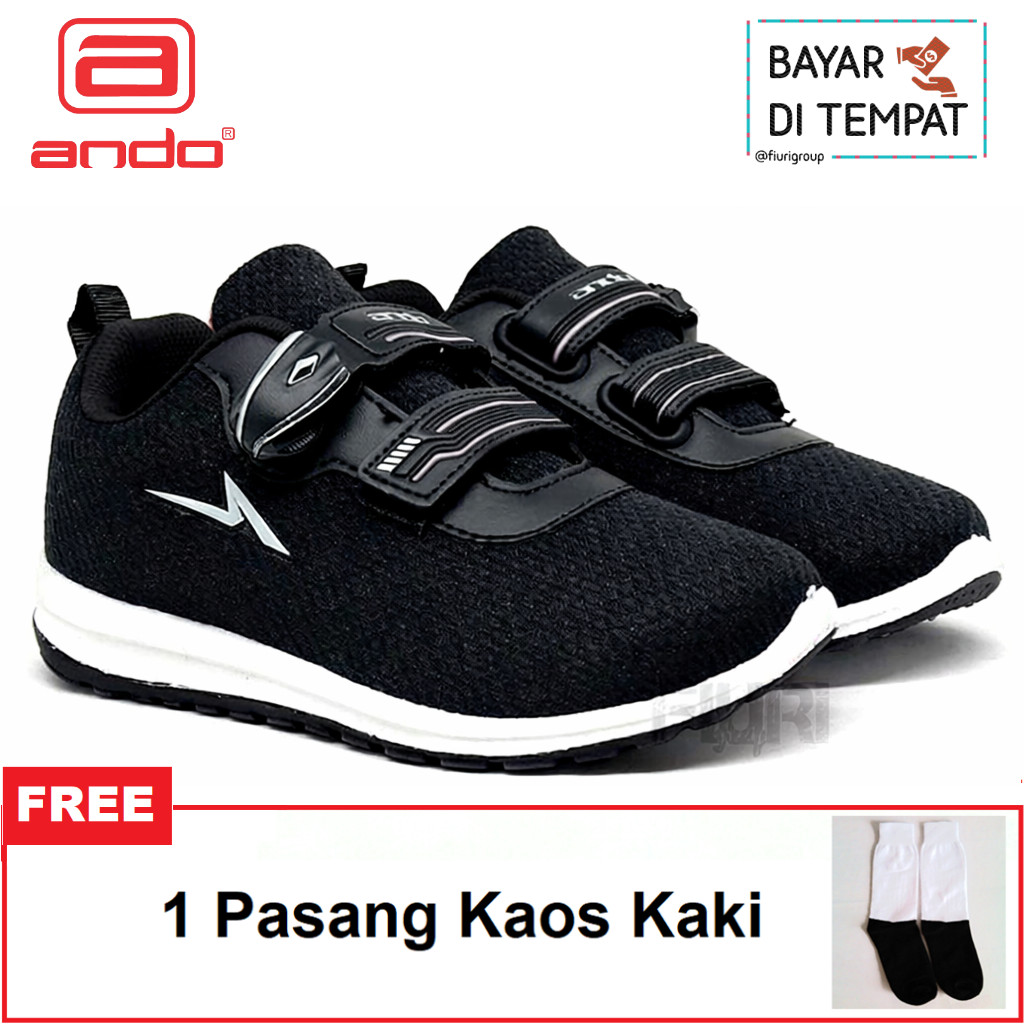 FIURI - ANDO ORIGINAL - ARLYN PEREKAT 29-36 HITAM PUTIH -  SNEAKERS KANVAS KRETEKAN MAGNET SOL KARET