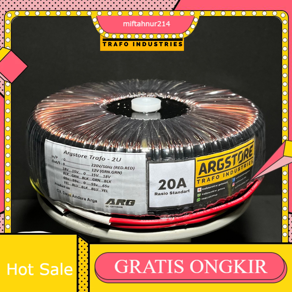 Trafo Toroid Donat 20A 65V CT Tembaga Murni