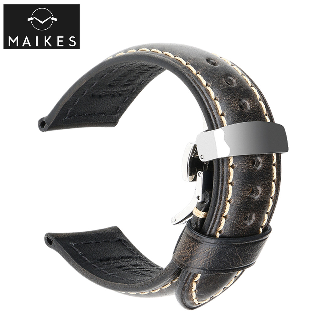 Watch Bands 20mm 22mm 24mm Vintage Genuine Leahter Watch Strap With Butterfly Buckle Clasp For Paner