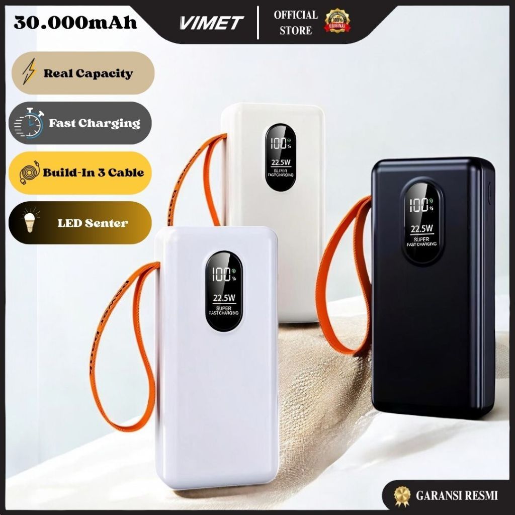 UniqueStyle VIMET V33 Powerbank VIMET Original 30000 mAh – Kapasitas Besar, Pengisian Super Cepat – 