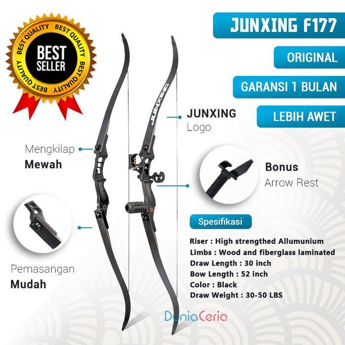Busur Panah Junxing F177 Hunting Fishing Recurve Bow - Hitam, 30 lbs