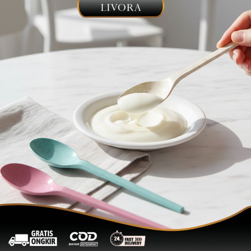 24pcs Sendok Garpu Plastik Jerami / Perlengkapan Makan Aesthetic Wheat Straw Pastel Series | PB-150 