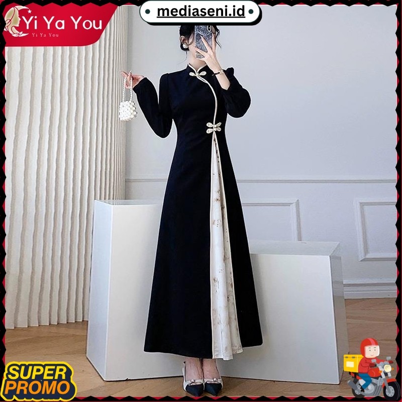 Yi Ya You - Best seller Dress panjang qipao kerah shangai wanita kebaya korean style hijab friendly 