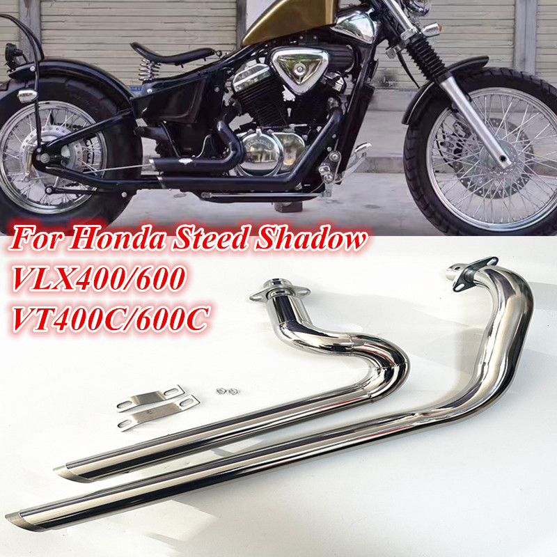 For Motorcycle Exhaust Pipe W/ Muffler Removable Silencer Honda Steed Shadow VT400 VT600 VLX400 VLX6