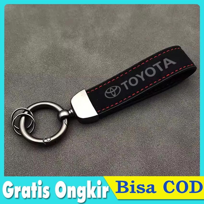 Gantungan Kunci Mobil Toyota Suede Leather Keychain Kulit Balik Mewah Logo Toyota GR Sport Agya Rush