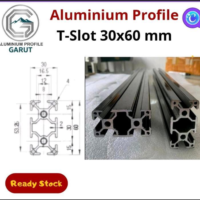 Aluminium Profile T-Slot 30x60mm Hitam Per Cm Material Al Alloy 6063-T5 Anodize Ready Stock