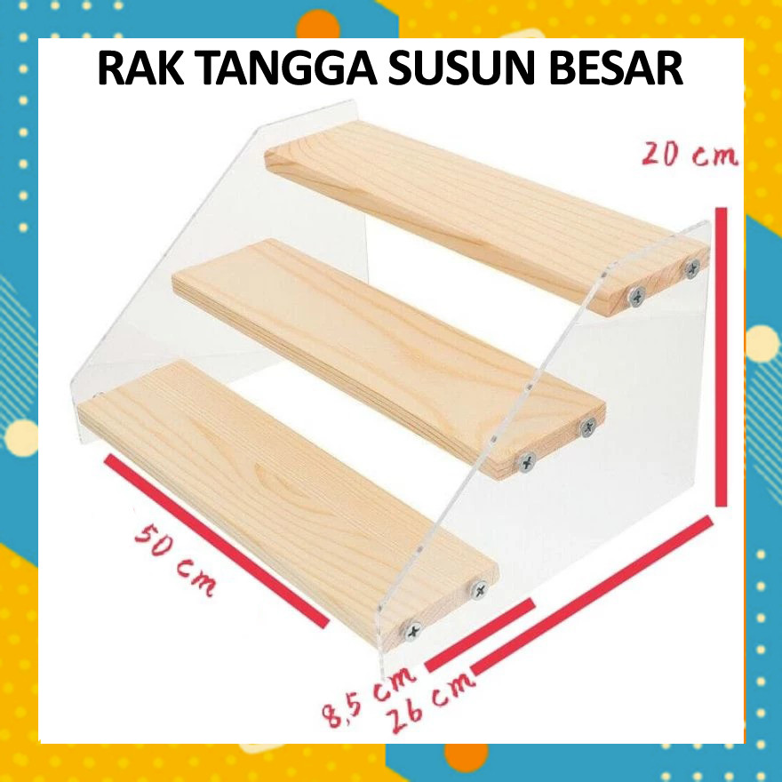 Rak Kayu Akrilik TANGGA BESAR 3 TINGKAT Tatakan Tempat Bumbu Pajangan Display Kosmetik Parfum Dekora