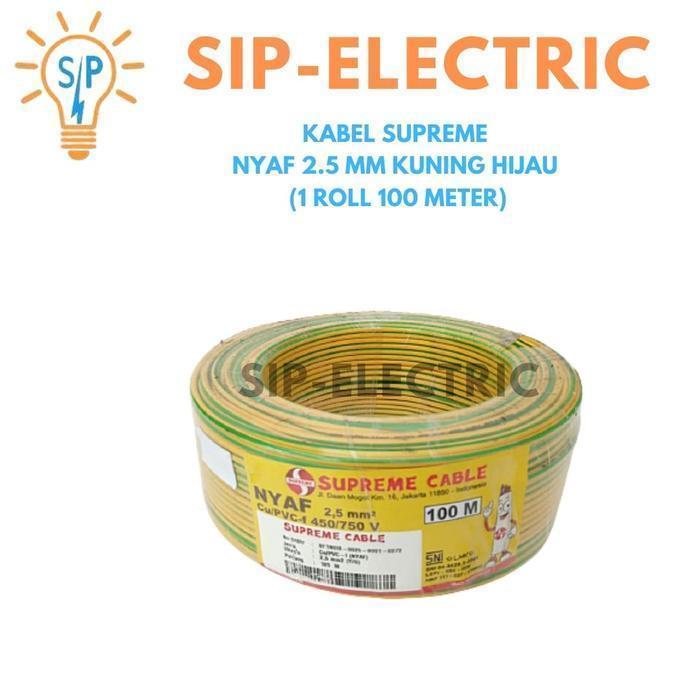 Kabel Supreme Nyaf 2.5 Mm Kuning Hijau (1 Roll 100 Meter) / Supreme Nyaf 2,5 Mm