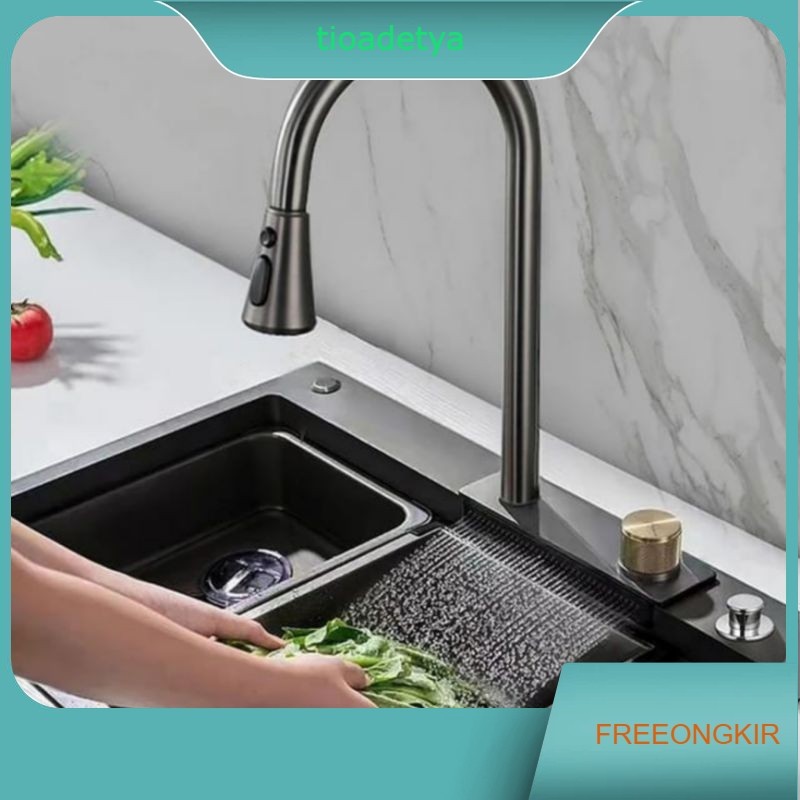 Kran sink tarik hitam panas dingin waterfall/kran tarik sink waterfall