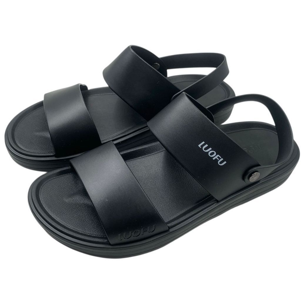 BLS LUOFU Sandal Selop Karet Pria Ban 2 TL Empuk Ringan Import E6255-BRBLACK 2L (AK7) Luofu Import