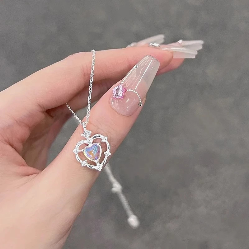 Kalung Wanita Heart Moonstone Kalung Fashion Liontin Hati