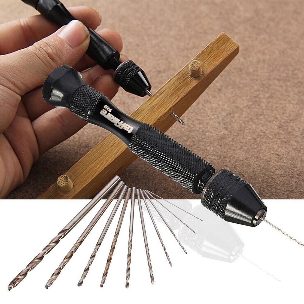 [GROSIR] Bor Mini Manual Bor Tangan Portable Bor Tangan Manual HSS Twist Drills dengan 10 Mata Bor -