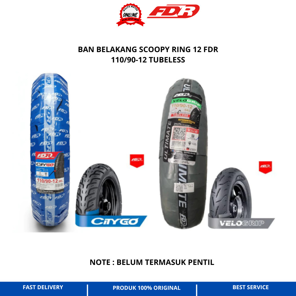 BAN 110/90-12 FDR TUBELESS BAN BELAKANG SCOOPY RING 12 FDR VELOGRIP CITYGO